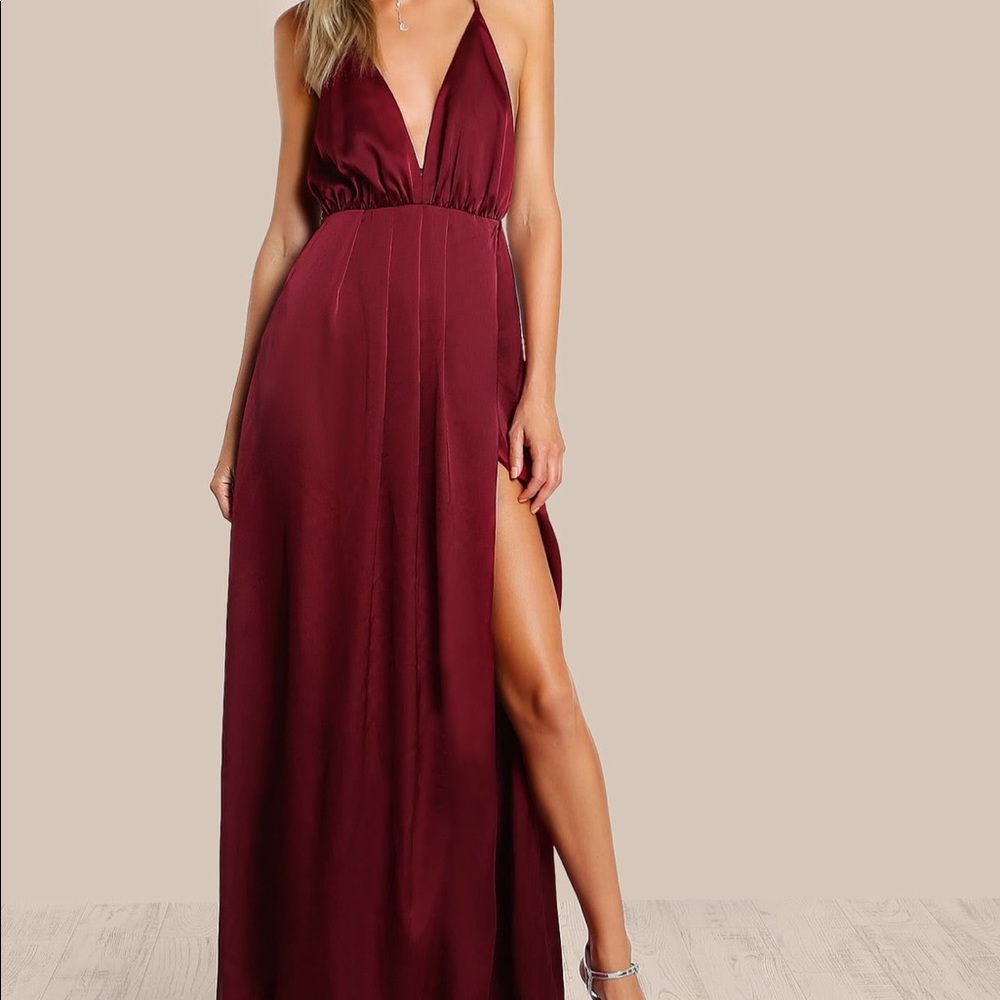 Satin maroon prom dress